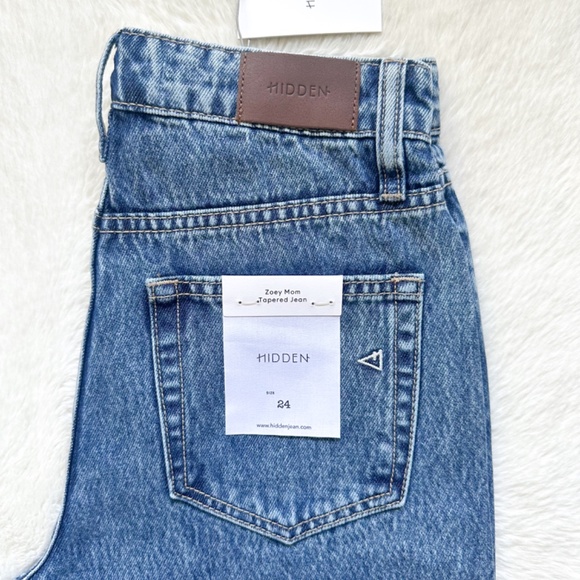 HIDDEN Zoey Tapered Mom High Rise Ankle Cropped Acid Wash 100% Cotton Jeans - Picture 4 of 12